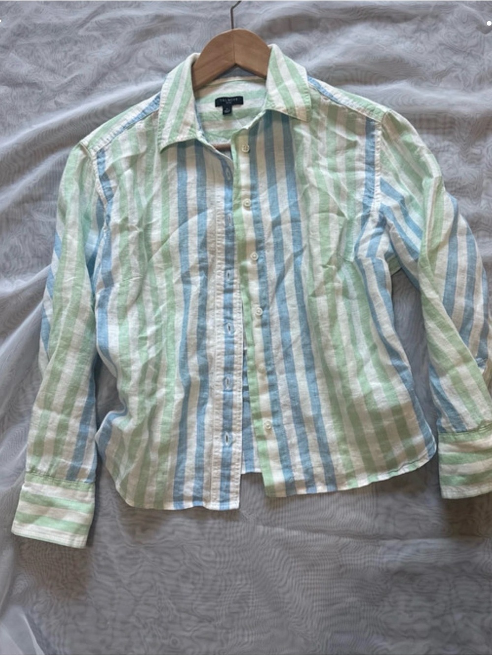 Talbots Button-Front Striped Linen Shirt - Light Blue & Mint -
